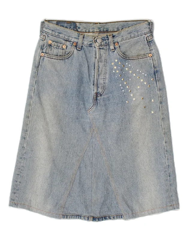 LEVI'S Womens 501 Denim Skirt W28 Medium Blue Spotted Cotton wool skirt thick