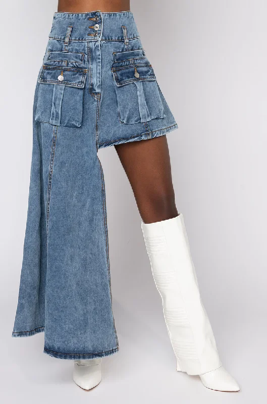 OWN VIBE ABSTRACT CUT DENIM SKIRT LIGHT BLUE DENIM wool skirt sturdy