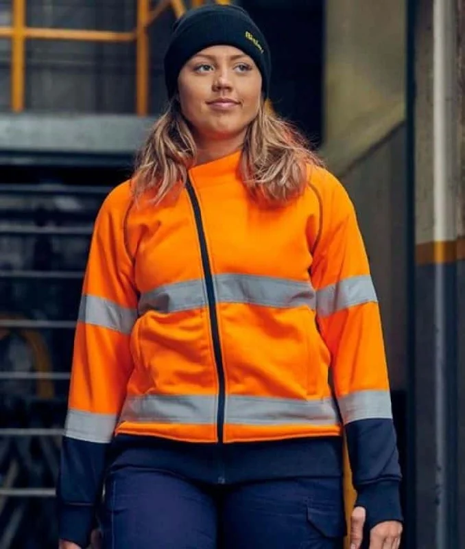 Womens Taped Hi Vis Fleece Hoodie Hoodie with Cuffed Sleeves Snug Secure
