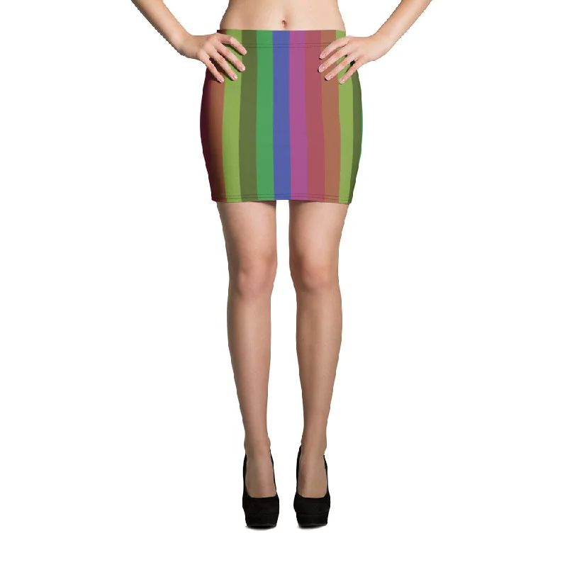 Gay Pride Skirt, Vintage Style Rainbow Stripe Women's Festival Mini Skirt -Made in USA (US Size: XS-XL) zip skirt side