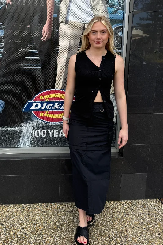 DICKIES EDINBURGH ZIP OFF MAXI CARGO SKIRT - BLACK cotton skirt soft