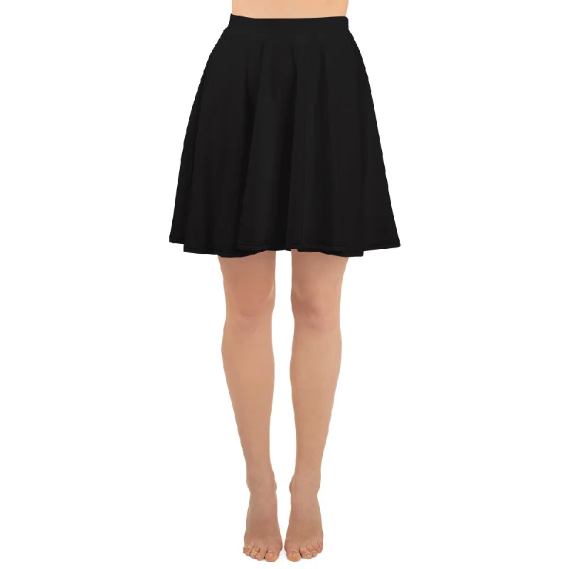 Minimalism Solid Black Skater Skirt, Mid Thigh High-Waist Women's Skater Skirt -Made in USA/EU denim skirt classic