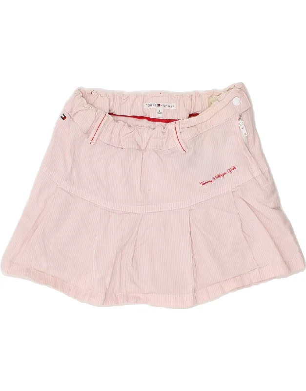 TOMMY HILFIGER Girls A-Line Skirt 2-3 Years W20 Pink Pinstripe Cotton belted skirt waist