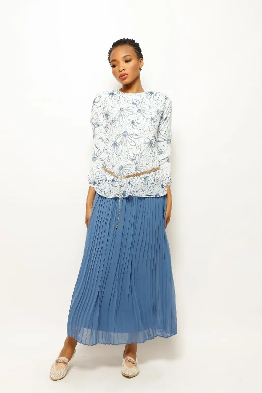 PLEATS AND SKIRT DOODLE FLORAL SET leather skirt bold
