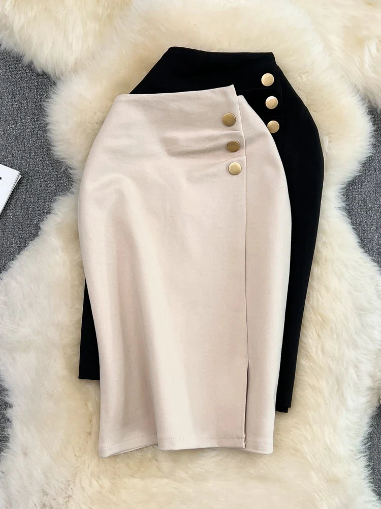 Wjczt Women Elegant Pelated Midi Skirt 2024 Summer Fashion Casual Mid Length OL Work Office Skirts leather skirt refined