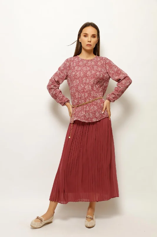 PLEATS AND SKIRT POLKA FLORAL SET velvet skirt luxurious