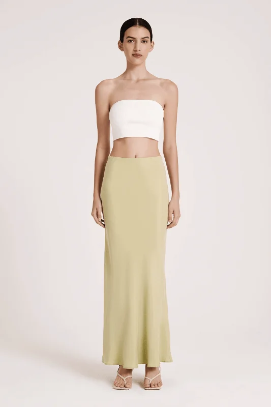 NUDE LUCY INES CUPRO SKIRT - LIME high slit skirt