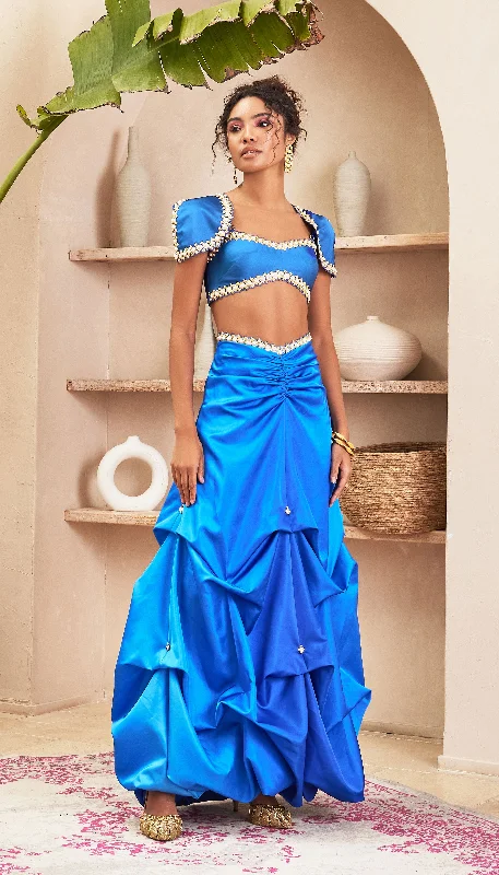 Fulmine - Blue Balloon Skirt with Bustier & Shoulder Caps lace skirt delicate
