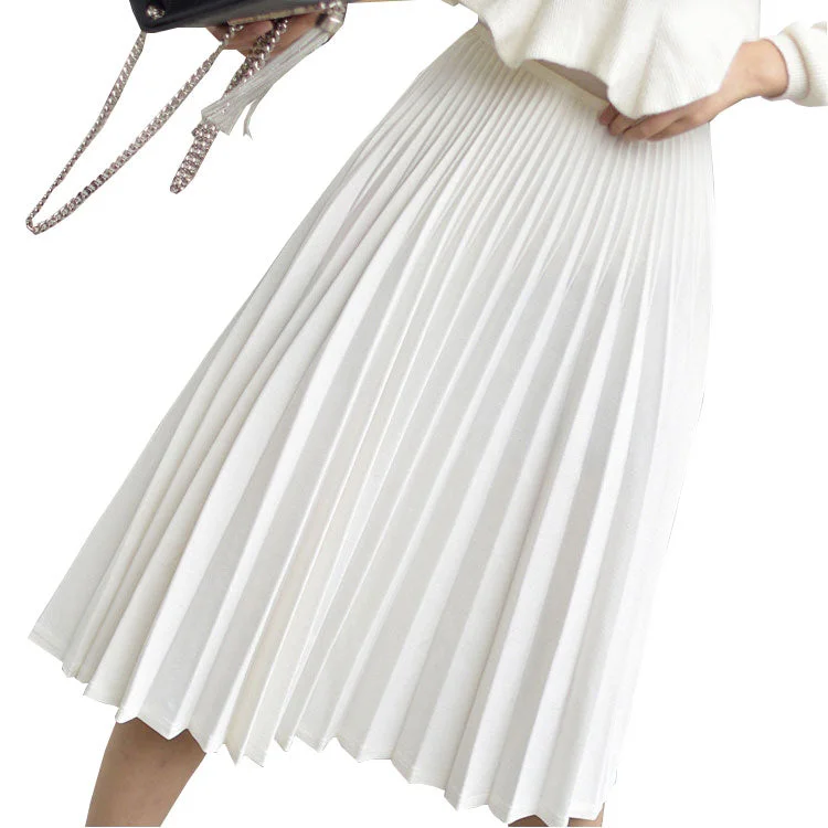 Wjczt 2022 Spring Women Elegant Pleated Skirt High Waist Women White Long Skirt Female Ladies High Quality Women Midi Skirt Black Saia velvet skirt glossy