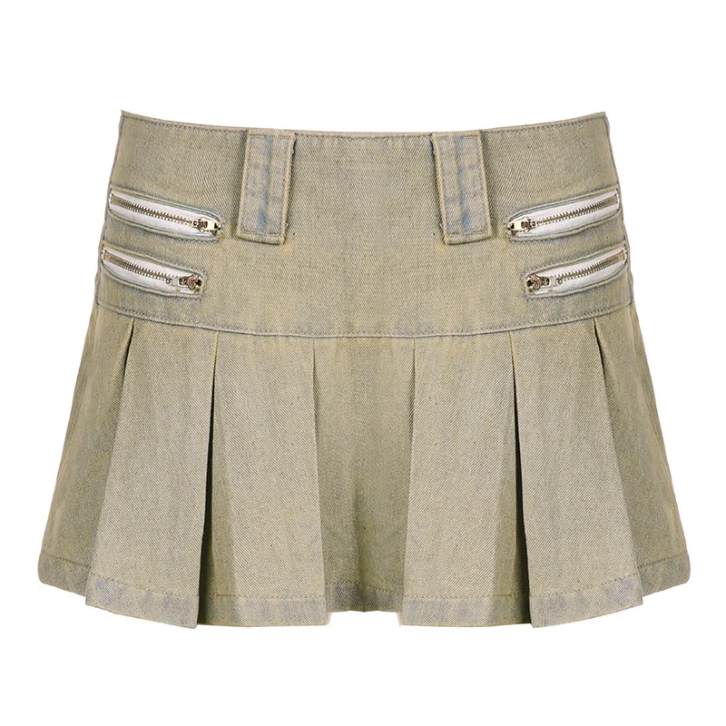Women'S Fashion Sexy Backless Lace-Up Star Denim Tube Top Low Waist Pleated Skirt linen skirt breathable