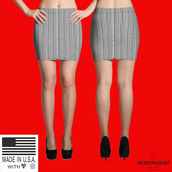 Modern Black White Vertical Stripe Print Women's Best Premium Mini Skirt- Made in USA/EU lace skirt romantic