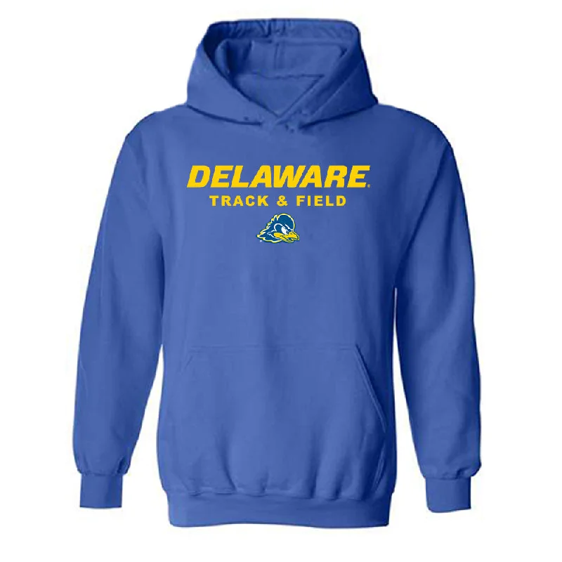Delaware - NCAA Women's Track & Field (Indoor) : Amber Cray - Hooded Sweatshirt Classic Shersey Hoodie with Hem Frayed Vintage Worn Delaware - NCAA Women's Track & Field (Indoor) : Amber Cray - Hooded Sweatshirt Classic Shersey Hoodie with Hem Frayed Vintage Worn