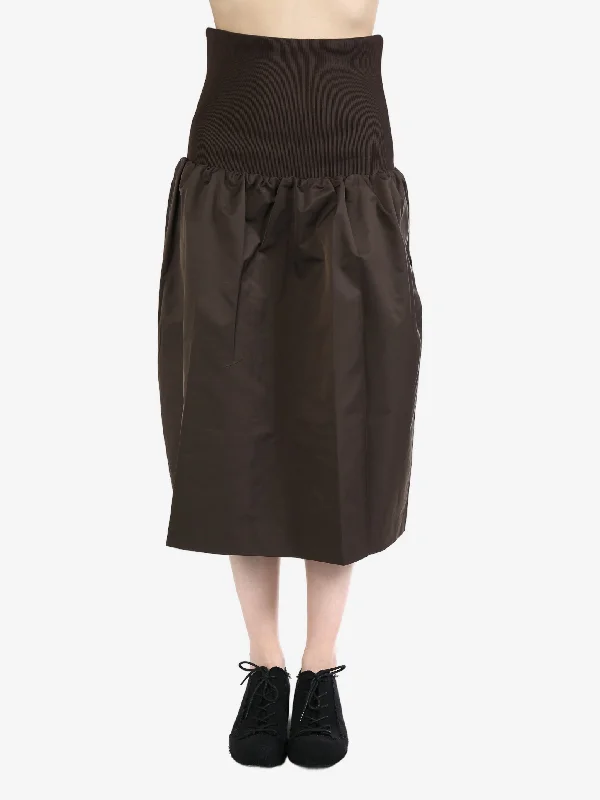 AMOMENTO - Women Nylon Shirring Flare Skirt leather skirt refined