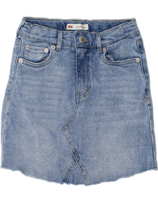 LEVI'S Girls High Rise Denim Skirt 6-7 Years W22 Blue wrap skirt elegant