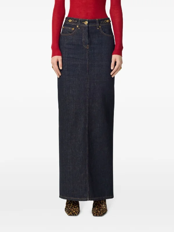 VERSACE - Women Denim Skirt chiffon skirt flowing