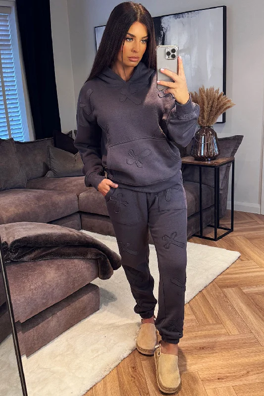 Hoodie And Joggers Tracksuit Cross Patch Loungewear Charcoal Hoodie with Longline Fit Extended Stylish Hoodie And Joggers Tracksuit Cross Patch Loungewear Charcoal Hoodie with Longline Fit Extended Stylish