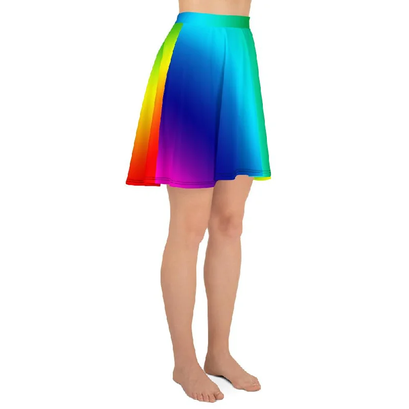 Vibrant Rainbow Skater Skirt, Designer Colorful Rainbow Ombre Print Women's Skater Skirt- Made in USA/EU leather skirt bold