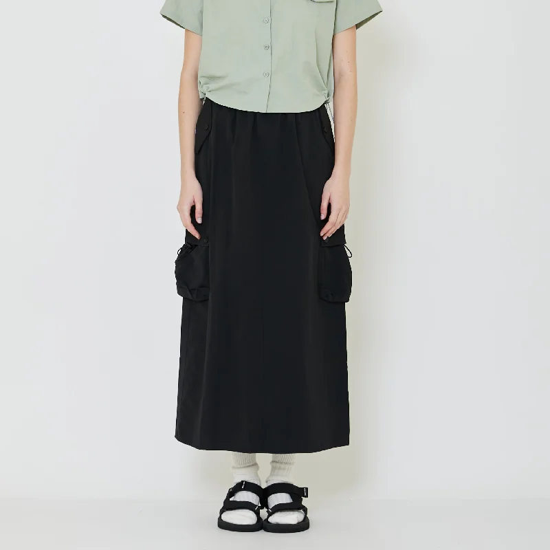 Women Nylon Maxi Skirt - Black - SW2401021B corduroy skirt cozy