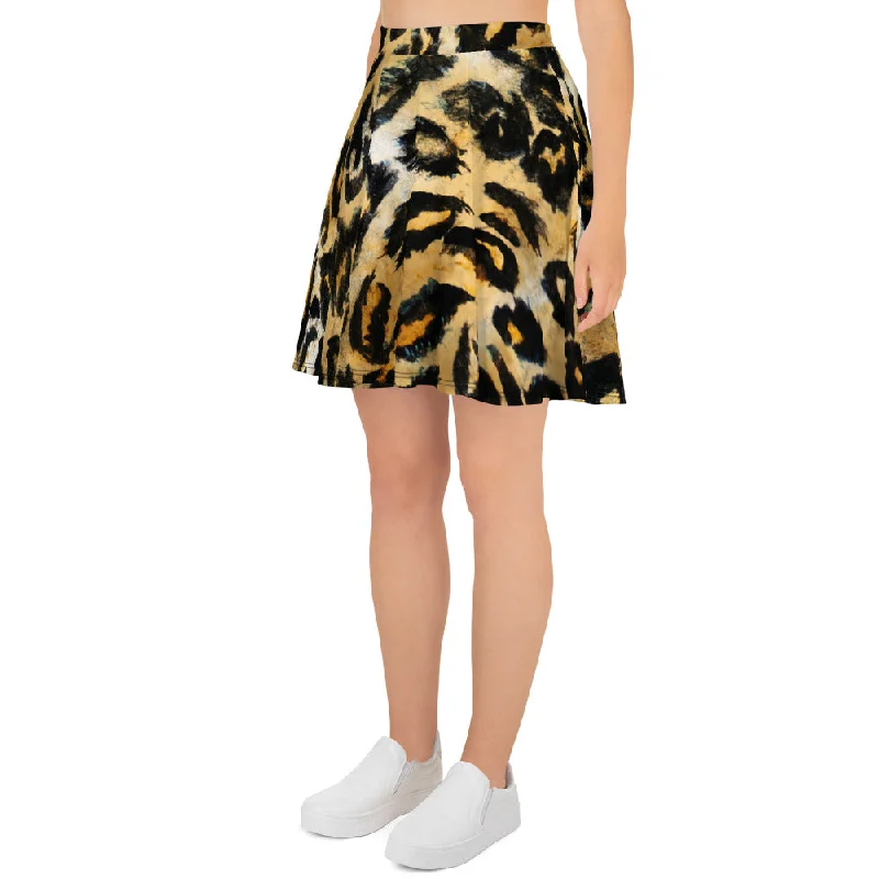 Leopard Print Women's Skater Skirt, Premium Animal Print High Waist Skirt- Made in USA/EU corduroy skirt durable