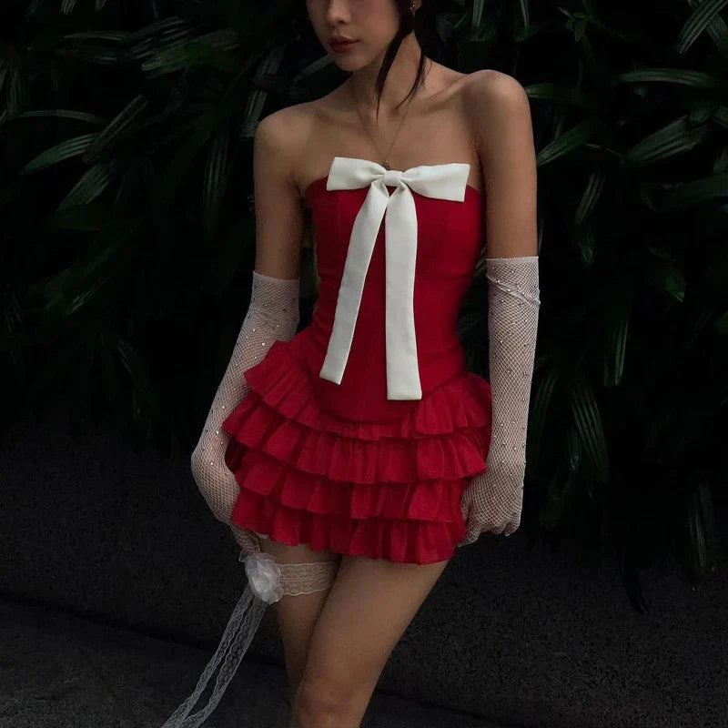 Wjczt outfit ideal Your Christmas Bow Mini Skirt Set linen skirt airy