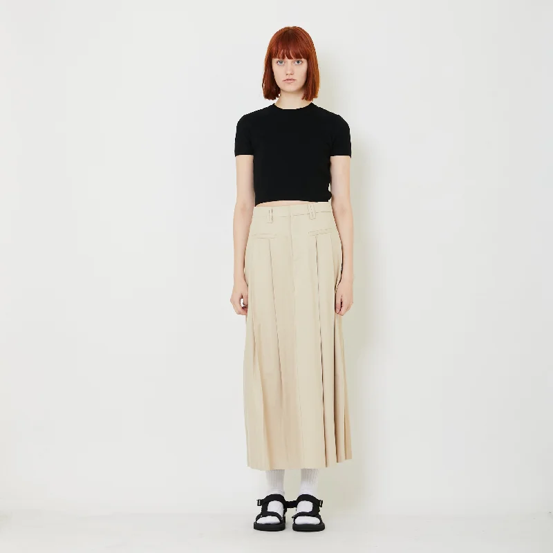 Women Pleated Maxi Skirt - Light Khaki - SW2408115A leather skirt modern