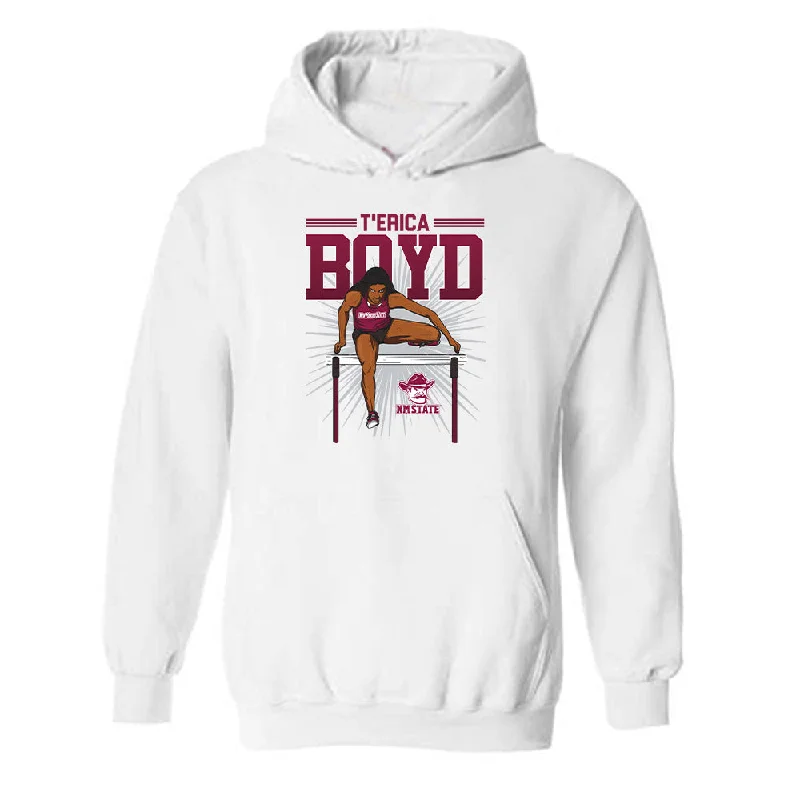 NMSU - NCAA Women's Track & Field (Indoor) : T'Erica Boyd - Hooded Sweatshirt Individual Caricature Hoodie with Button Classic Timeless NMSU - NCAA Women's Track & Field (Indoor) : T'Erica Boyd - Hooded Sweatshirt Individual Caricature Hoodie with Button Classic Timeless