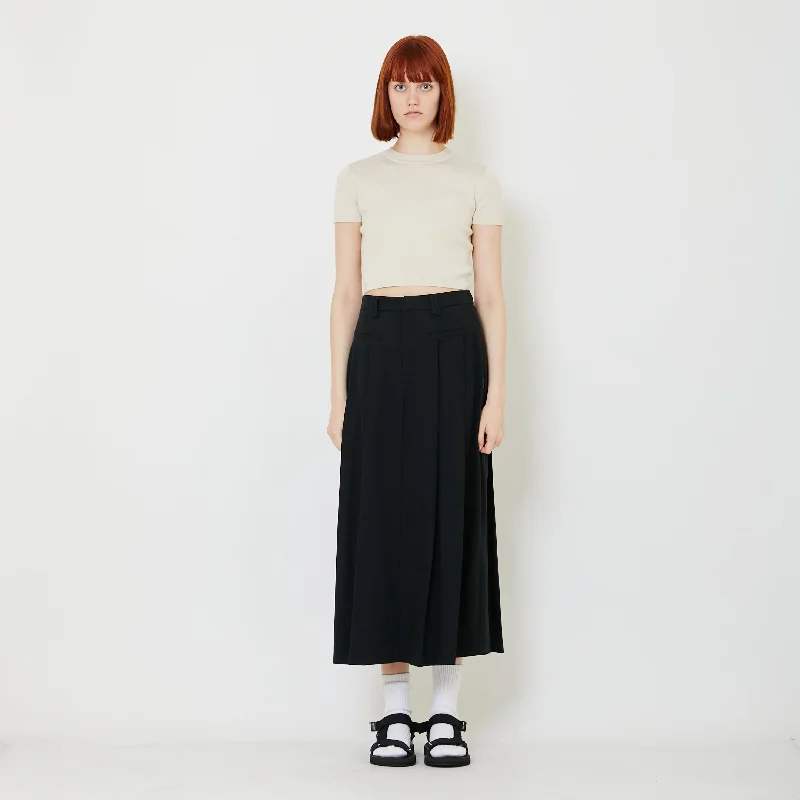 Women Pleated Maxi Skirt - Black - SW2408115B denim skirt trendy