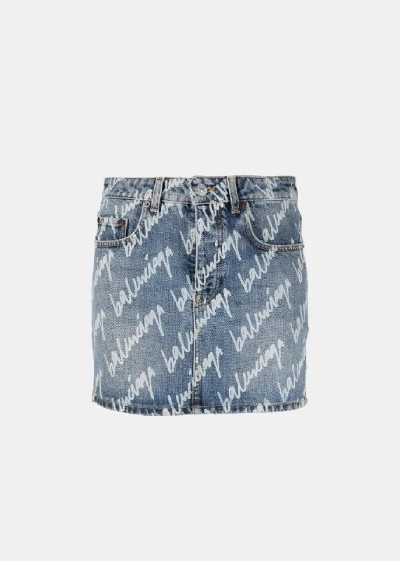 Blue All Over Logo Low Waist Mini Skirt chiffon skirt lightweight