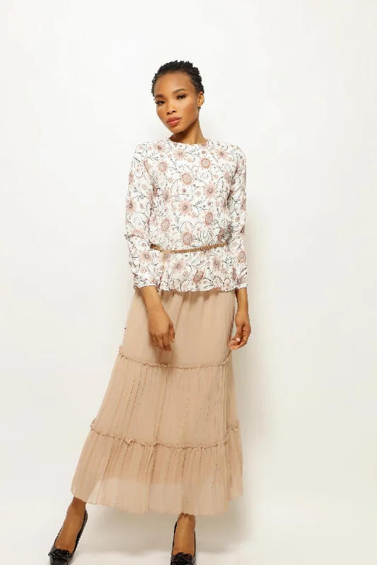 PLEATS AND SKIRT FLORAL SET chiffon skirt airy