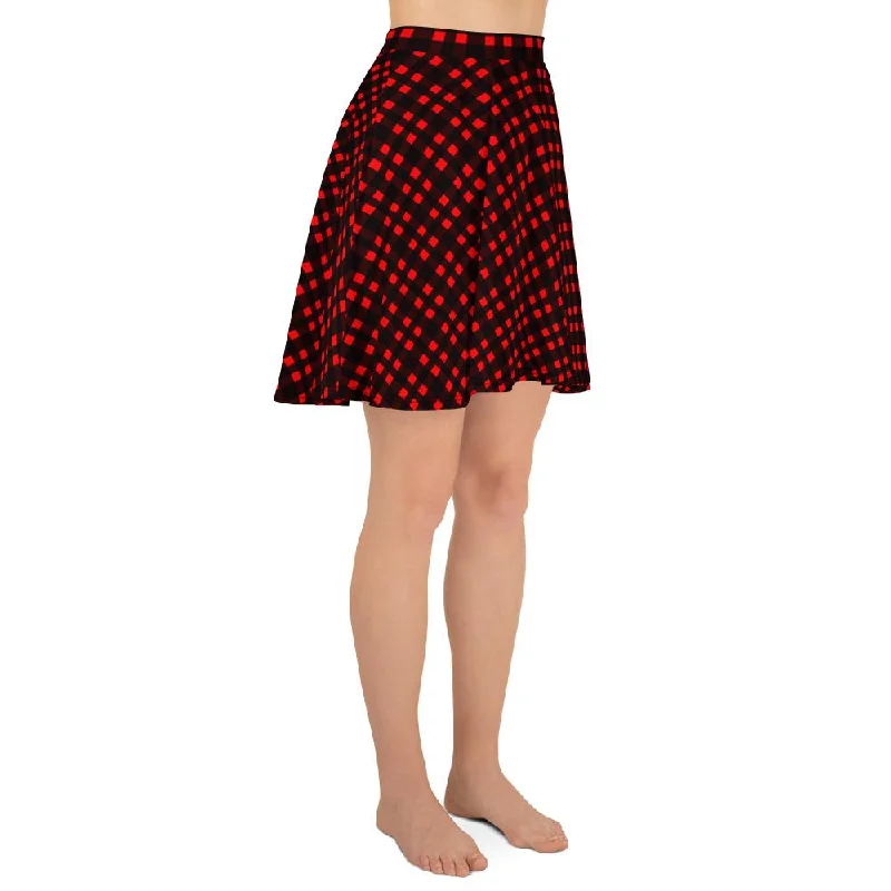 Buffalo Red Plaid Skater Skirt, Plaid Flannel Print Women's Skater Skirt- Made in USA/EU (US Size:XS-3XL) silk skirt smooth