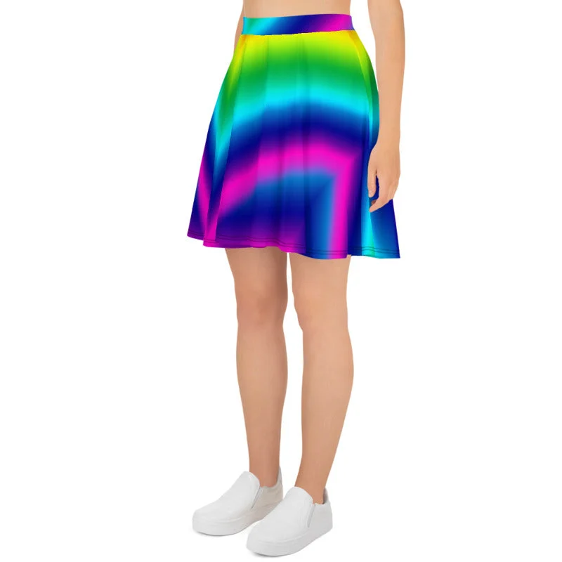 Rainbow Chevron Skater Skirt, Ombre Print Women's Skater Skirt- Made in USA/EU (US Size: XS-3XL) cashmere skirt plush