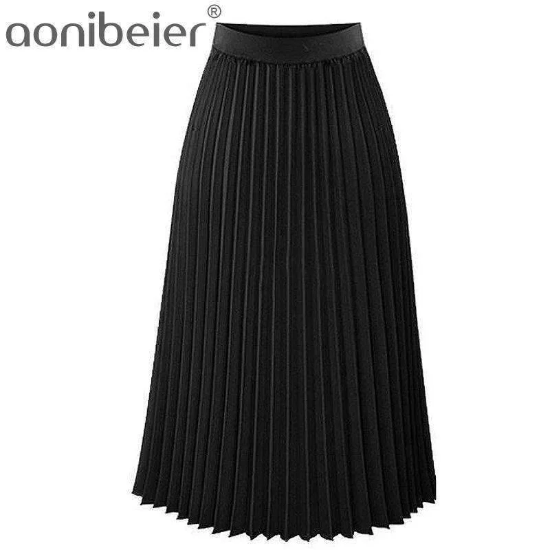 Aonibeier Fashion Women's High Waist Pleated Solid Color Length Elastic Skirt Promotions Lady Black Pink Party Casual Skirts floral skirt print