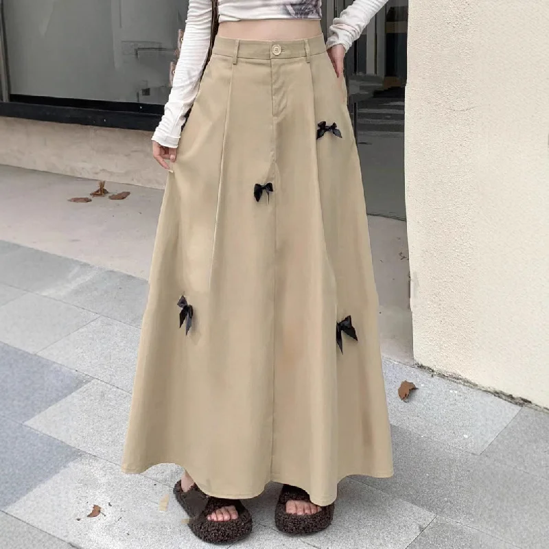 Wjczt guys in skirts 2024 Women's Bow Skirt A- Line Skirt High Waist Slimming Skirt silk skirt smooth