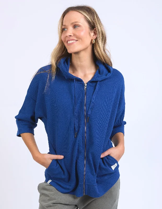 Elm Beachy Zip Hoodie - China Blue Hoodie with Button Classic Timeless