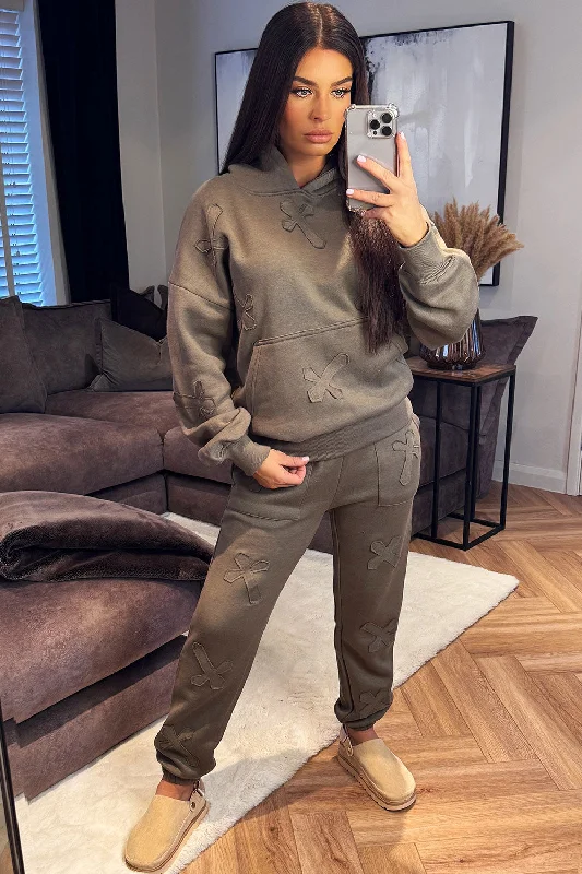 Hoodie And Joggers Tracksuit Cross Patch Loungewear Khaki Hoodie with Drawcord Adjustable Secure Hoodie And Joggers Tracksuit Cross Patch Loungewear Khaki Hoodie with Drawcord Adjustable Secure