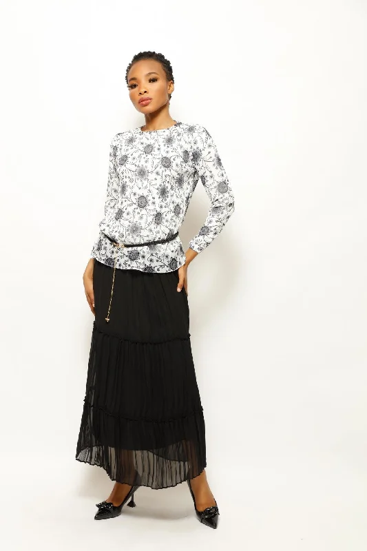 PLEATS AND SKIRT FLORAL SET wool skirt sturdy