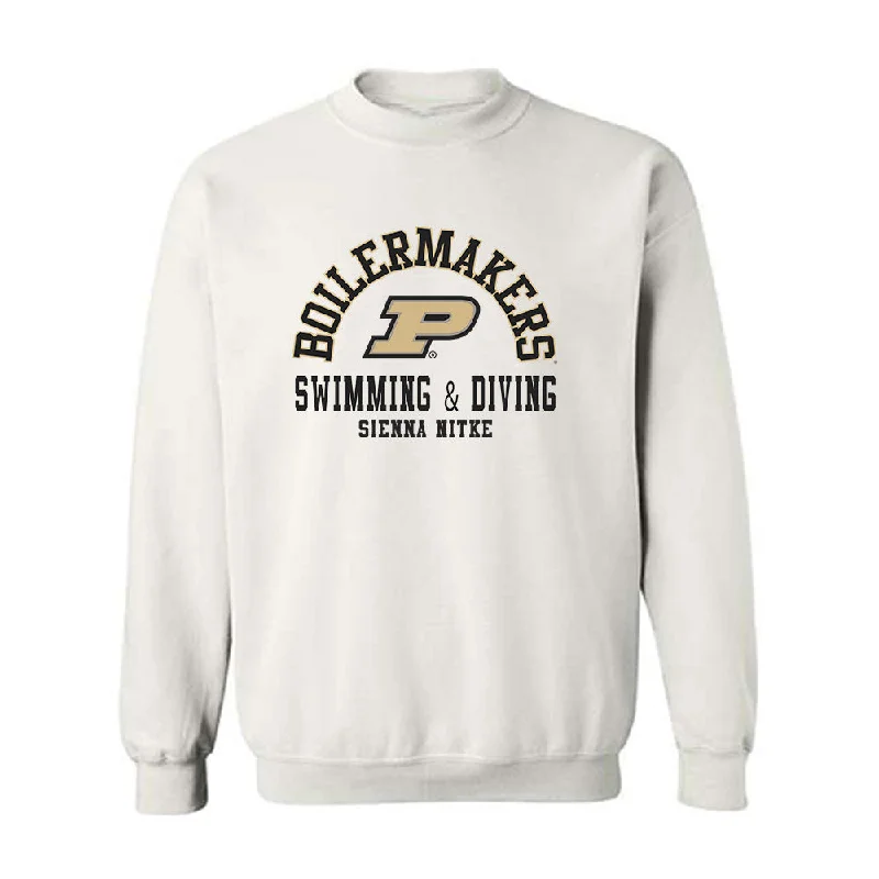Purdue - NCAA Women's Swimming & Diving : Sienna Nitke - Classic Fashion Shersey Crewneck Sweatshirt Hoodie with Monochrome Minimalist Simple Purdue - NCAA Women's Swimming & Diving : Sienna Nitke - Classic Fashion Shersey Crewneck Sweatshirt Hoodie with Monochrome Minimalist Simple