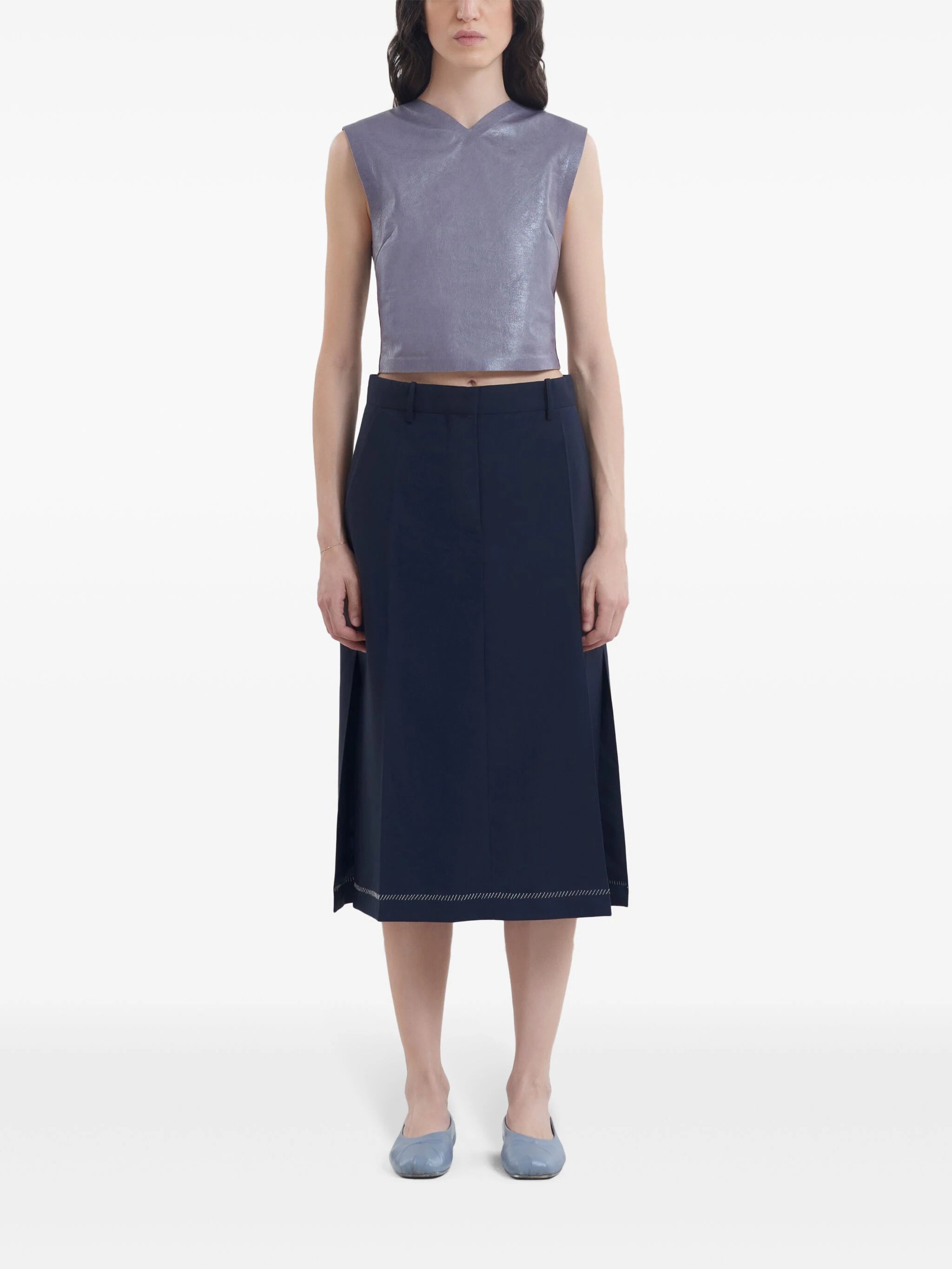 MARNI - Women Asymmetric Hem Wool Skirt corduroy skirt durable