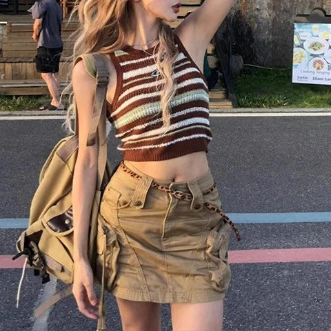 Wjczt grunge outfits American Retro Street Denim Workwear Skirt 2024 Summer New Internet Celebrity High Waist Short Skirt linen skirt natural