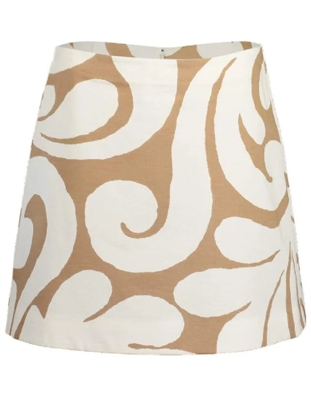 Caramel and White Printed Mini Skirt denim skirt trendy