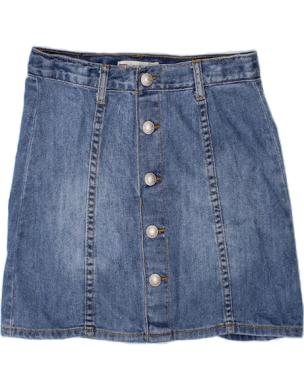 LEVI'S Girls High Rise Denim Skirt 11-12 Years W26 Blue Cotton high slit skirt