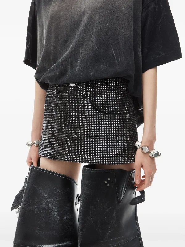 ALEXANDER WANG - Women Mini Skirt All Over Distressed Crystal silk skirt smooth