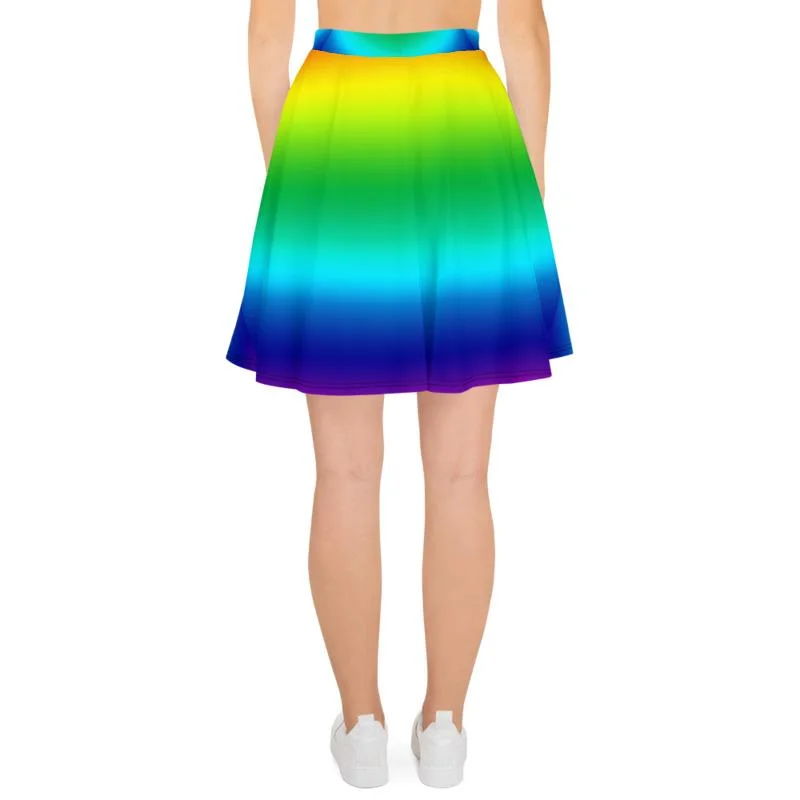 Rainbow Women's Skater Skirt, Bright Horizontal Rainbow Ombre Skater Skirt- Made in USA/EU linen skirt relaxed