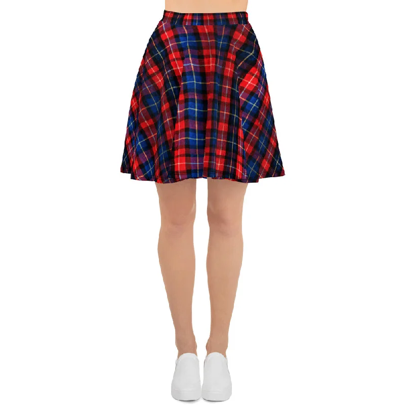 Christmas Red Plaid Skater Skirt, Tartan Scottish Print High-Waisted Women's Skater Skirt - Made In Europe wool skirt sturdy
