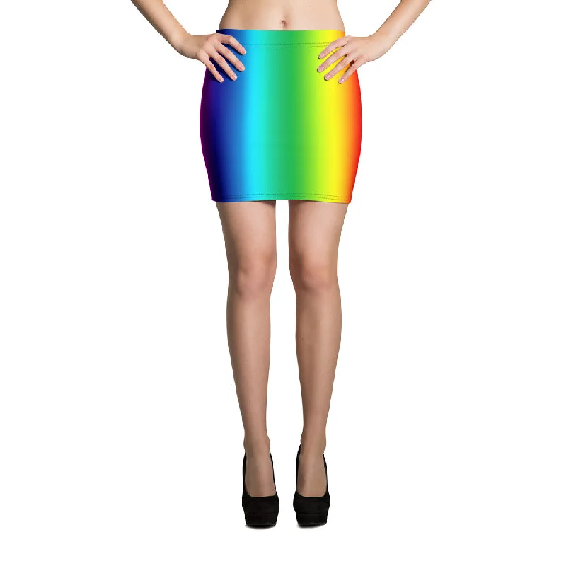 Colourful Bright Rainbow Vertical Ombre Print Women's Mini Skirt- Made in USA/EU casual skirt length