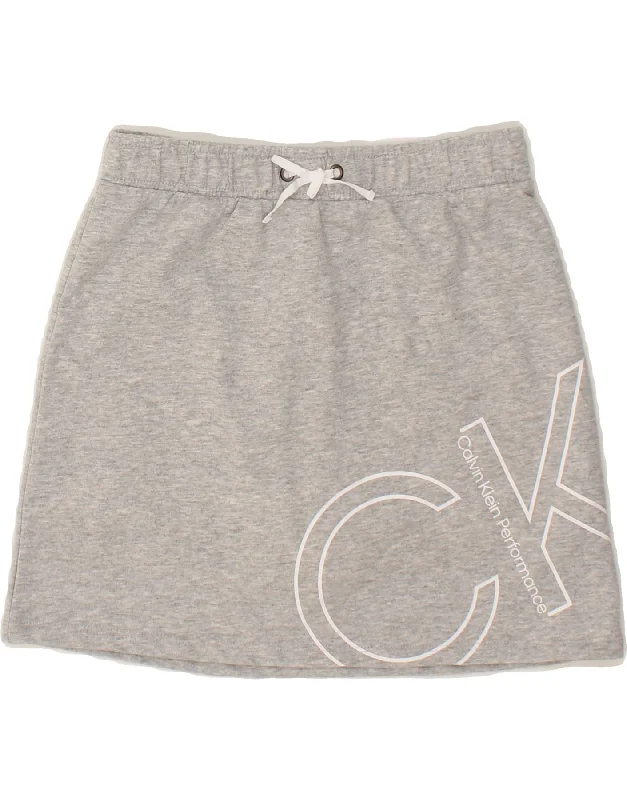 CALVIN KLEIN Girls Graphic Mini Skirt 12-13 Years Large W28 Grey lightweight skirt design