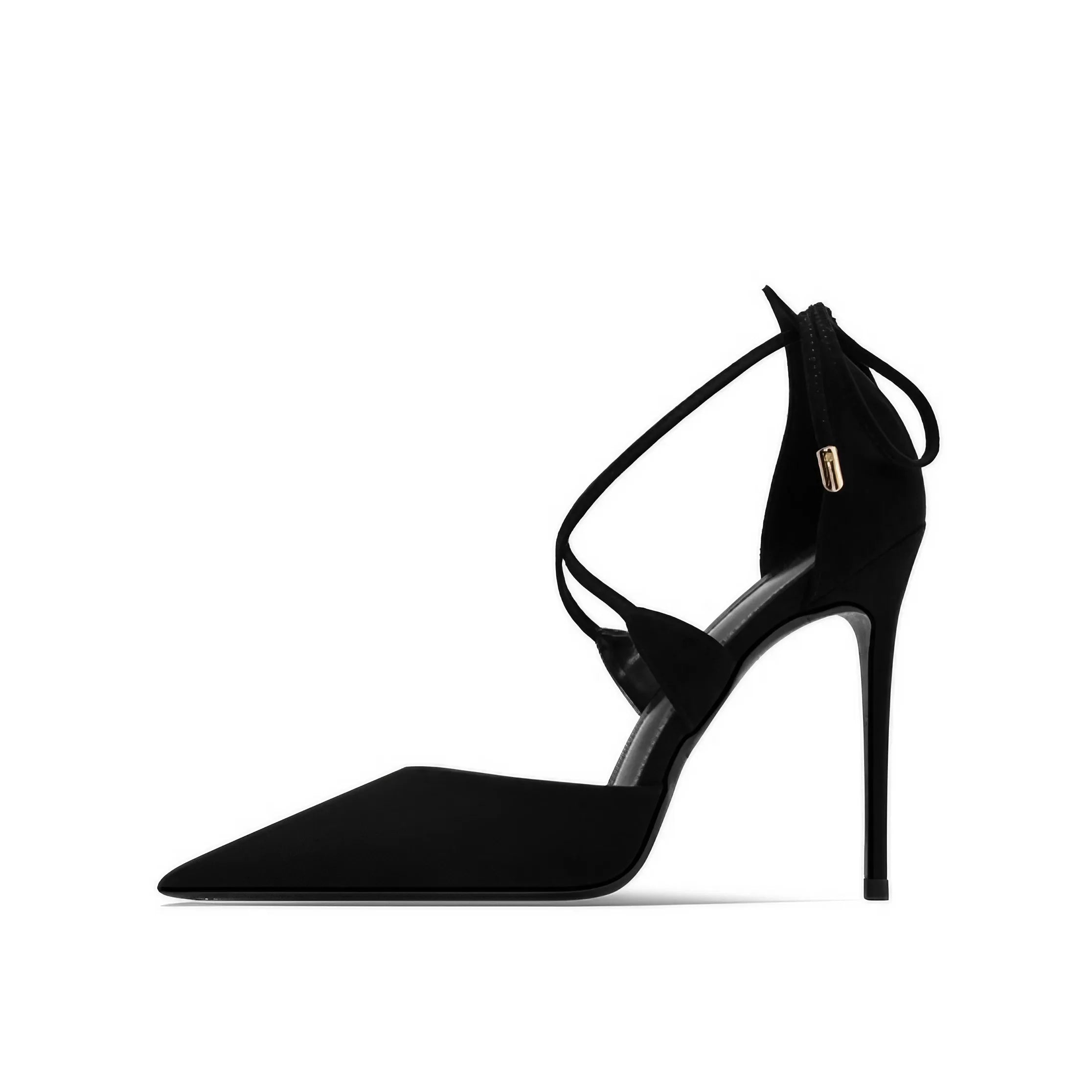 Wjczt Women's Summer Sandals Cross Strap Sexy High Heels Black Suede Shoes Skirt denim skirt classic