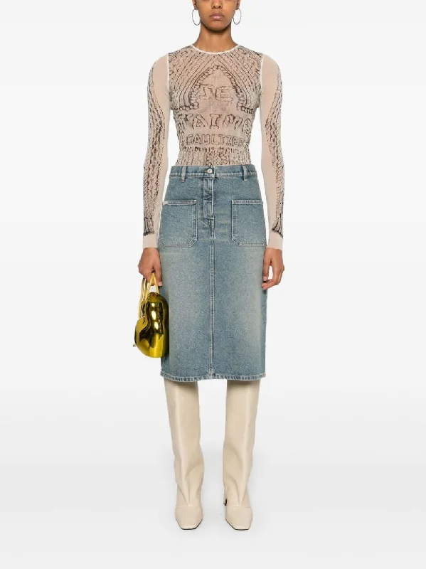COURRÈGES - Women 2-Pocket Denim Skirt linen skirt light