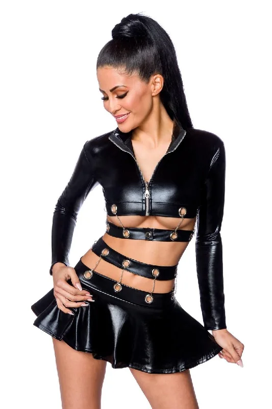 Saresia Metal Wetlook Set with Skirt (XL) leather skirt durable