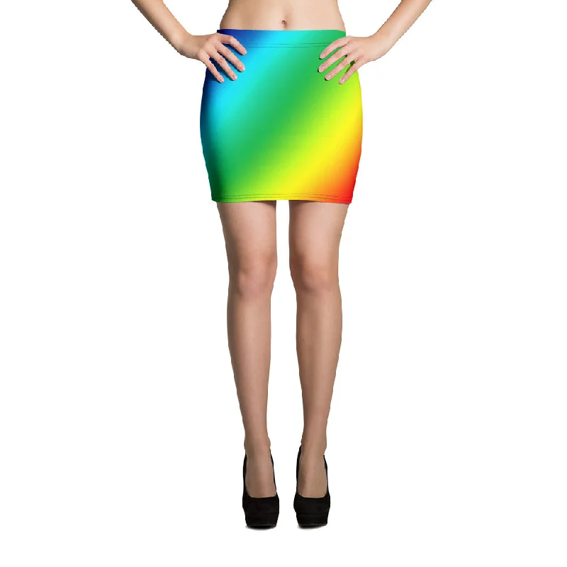Rainbow Women's Mini Skirt, Colorful Bright Ombre Gay Pride Short Skirt- Made in USA/EU athletic skirt fit